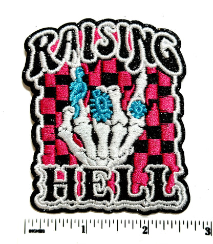 Raising Hell checkered patch - Embroidered Iron On Patch 3”