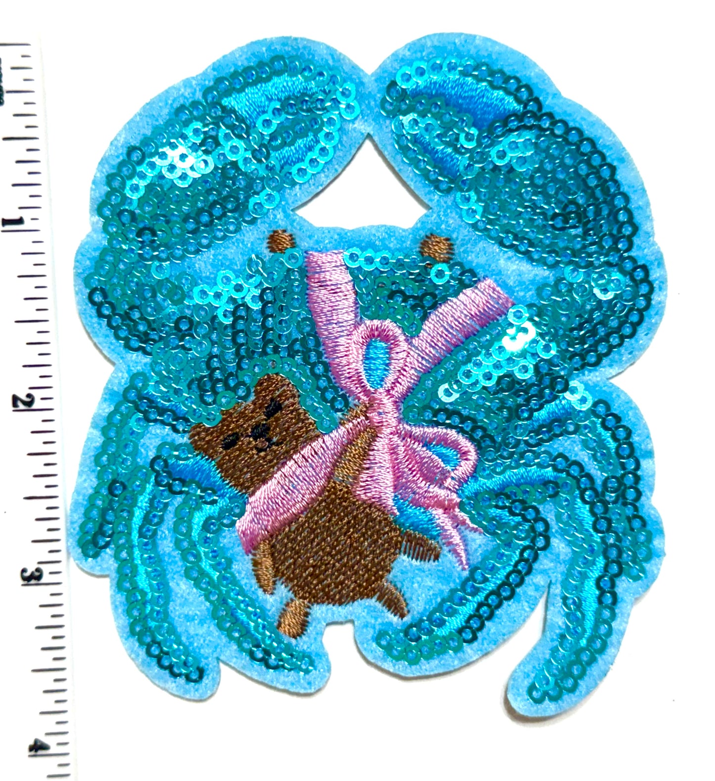 Blue Crab Sequins patch - Iron On Patch 3.75”