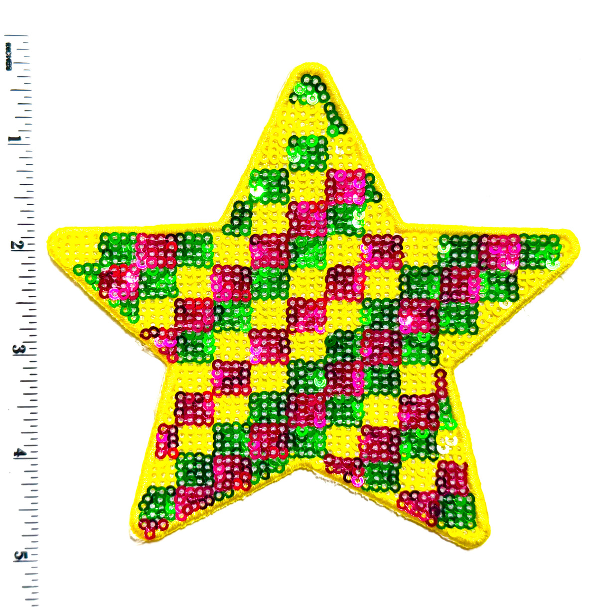 Mardi Gras Checkered Heart or Star - 5” Sequins Iron On Patch