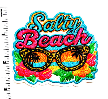 Salty Beach patch - Embroidered Iron On Patch 3”