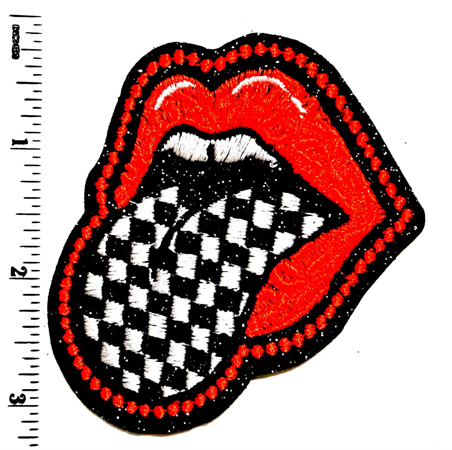 Checkered Tongue patch- Embroidered iron on patch of 3”
