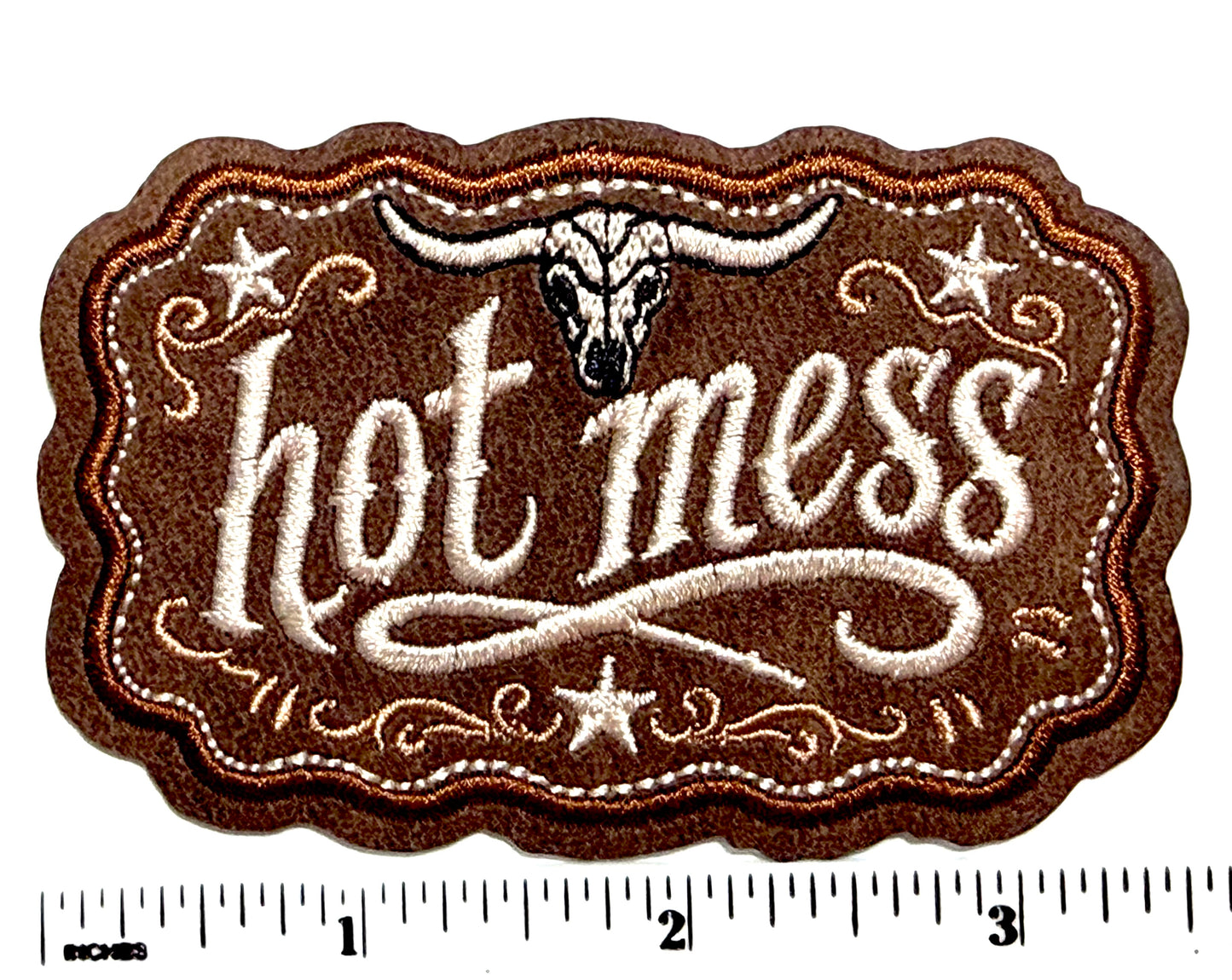Hot Mess leatherette patch - Embroidered Iron on leatherette patch 3.5”