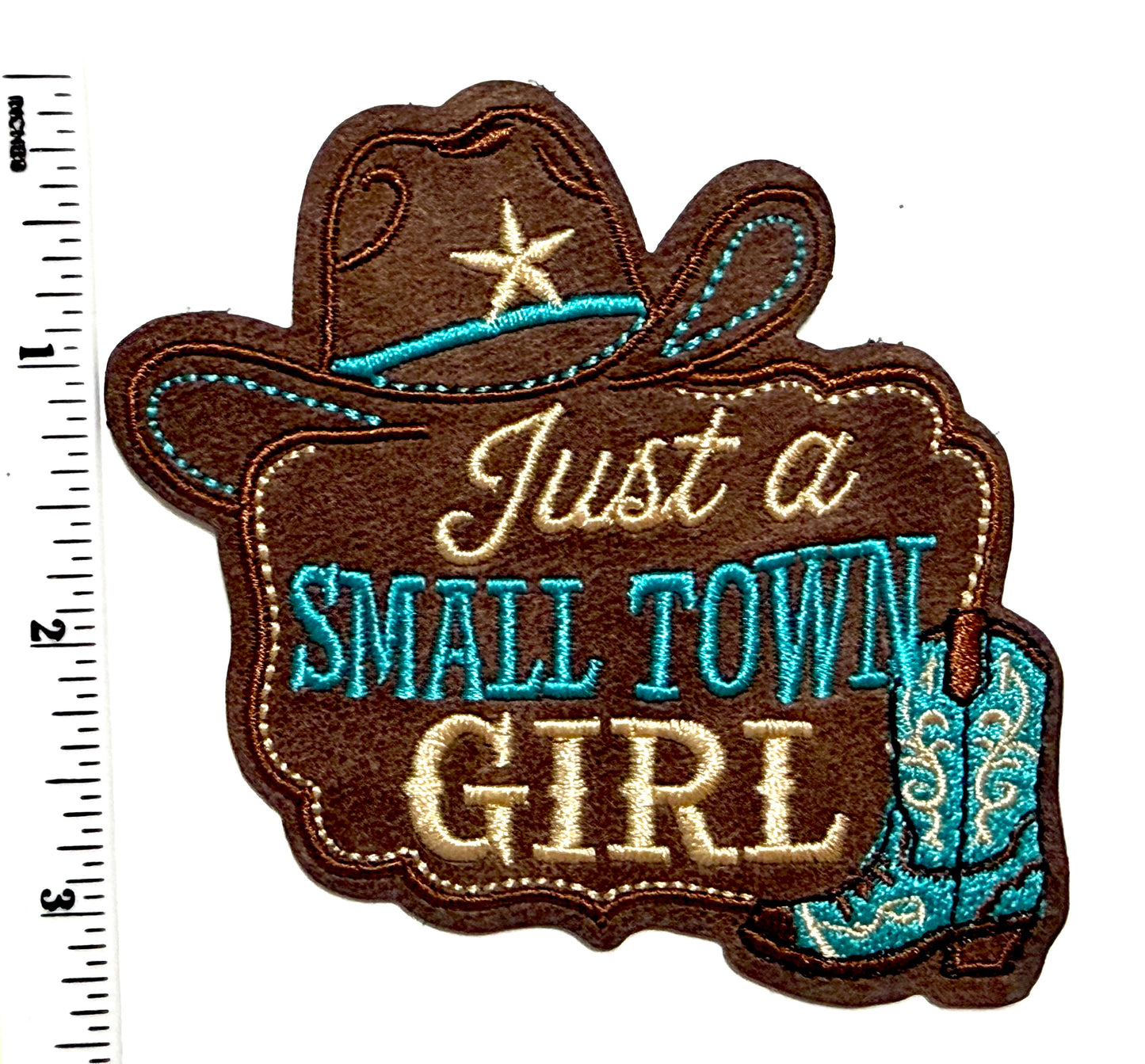 Just a Small Town Girl patch - Embroidered Iron On Leatherette patch 3.5”
