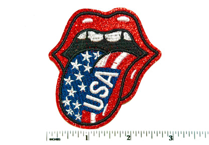 Patriotic USA Lips & Tongue - Embroidered Iron On Patch 3”