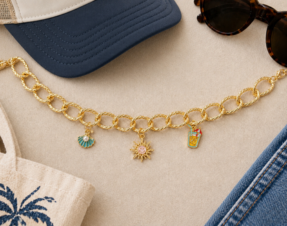Sunny Days Charm Trucker Hat Chain | Beach-Inspired Gold Hat Accessory with Summer Charms