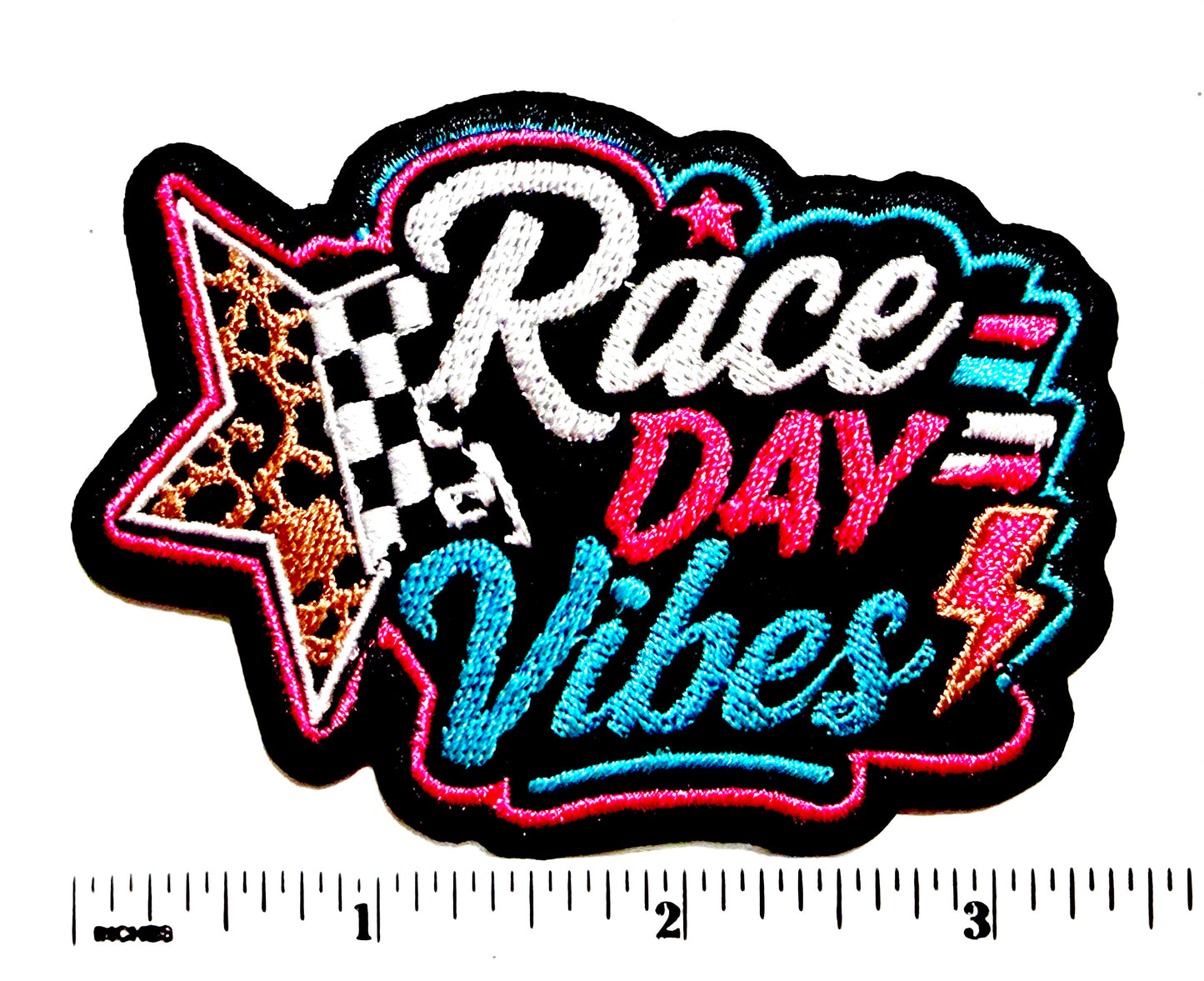 Race Day Vibes patch - Embroidered Iron on patch 3.5”