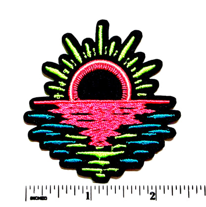 Sunset / Sunrise neon patch - Embroidered Iron On filler Patch