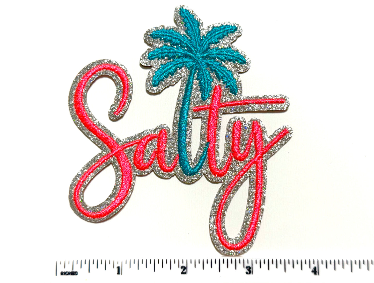 Salty patch with silver glitter - Embroidered Iron On Patch 3.75”