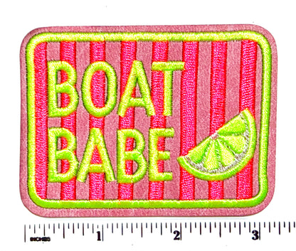 Boat Babe leatherette patch- Embroidered DIY Iron on patch 3.25”