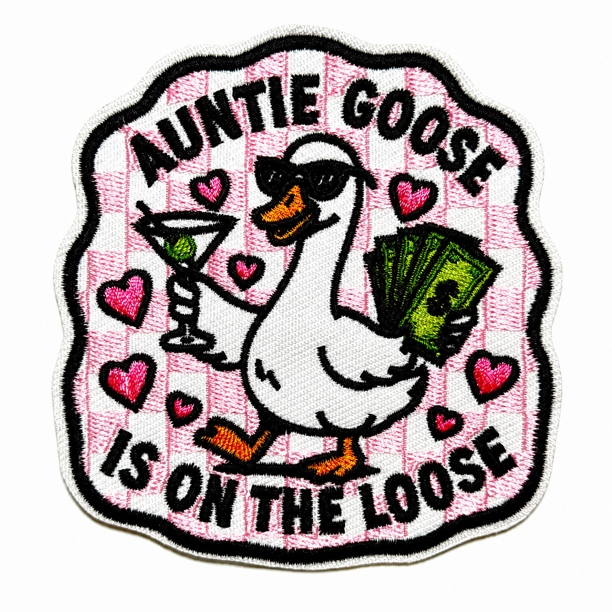Auntie Goose is on the Loose patch - Embroidered Iron On Patch 3.25”