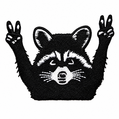 Raccoon Peace Sign patch - Embroidered Iron on patch 4"