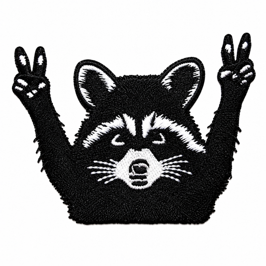 Raccoon Peace Sign patch - Embroidered Iron on patch 4"