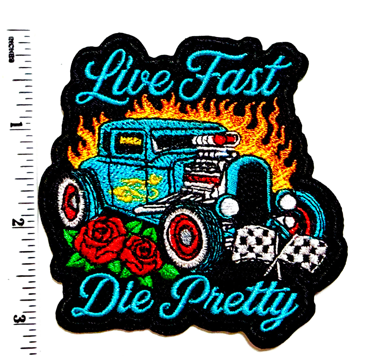 Live Fast, Die Pretty patch - Embroidered DIY Iron on patch 3”