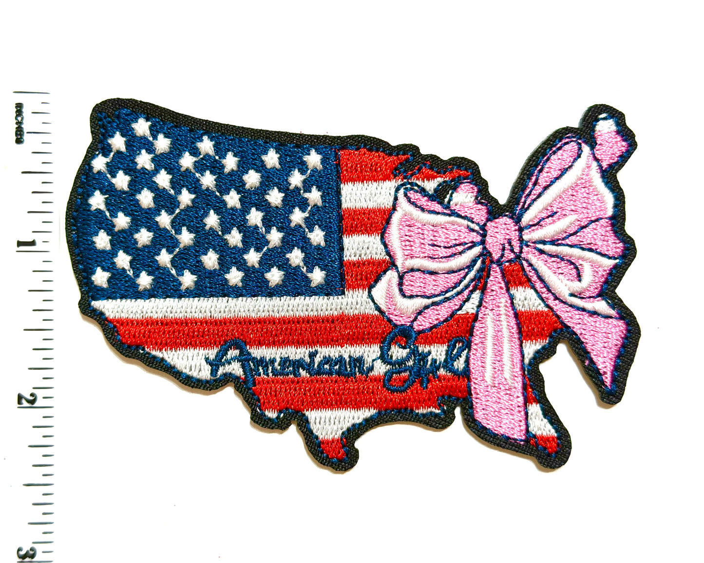 U.S. American Girl with bow - Embroidered Iron On Patch 3.75”