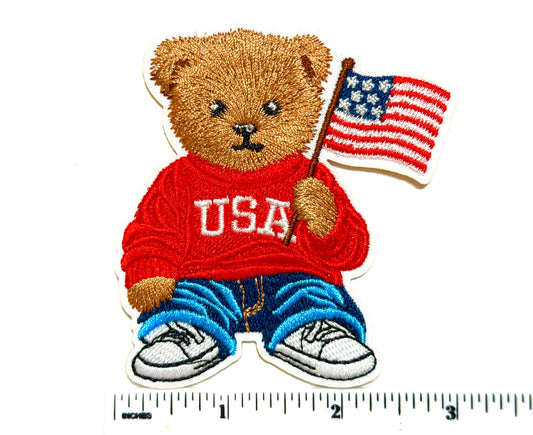 Patriotic Bear patch - Embroidered Iron On Patch 3”