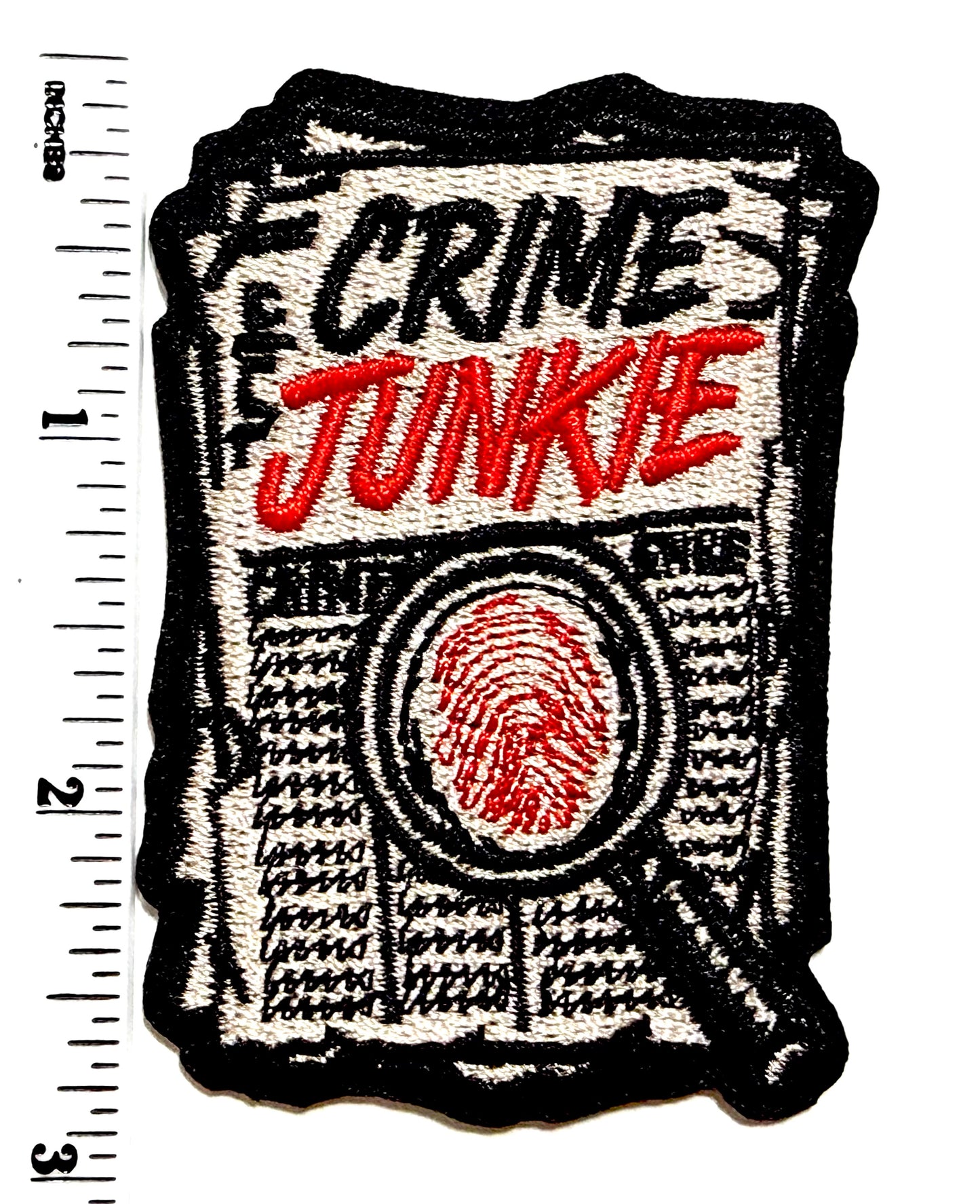 Crime Junkie - Embroidered Iron On Patch 2.75”