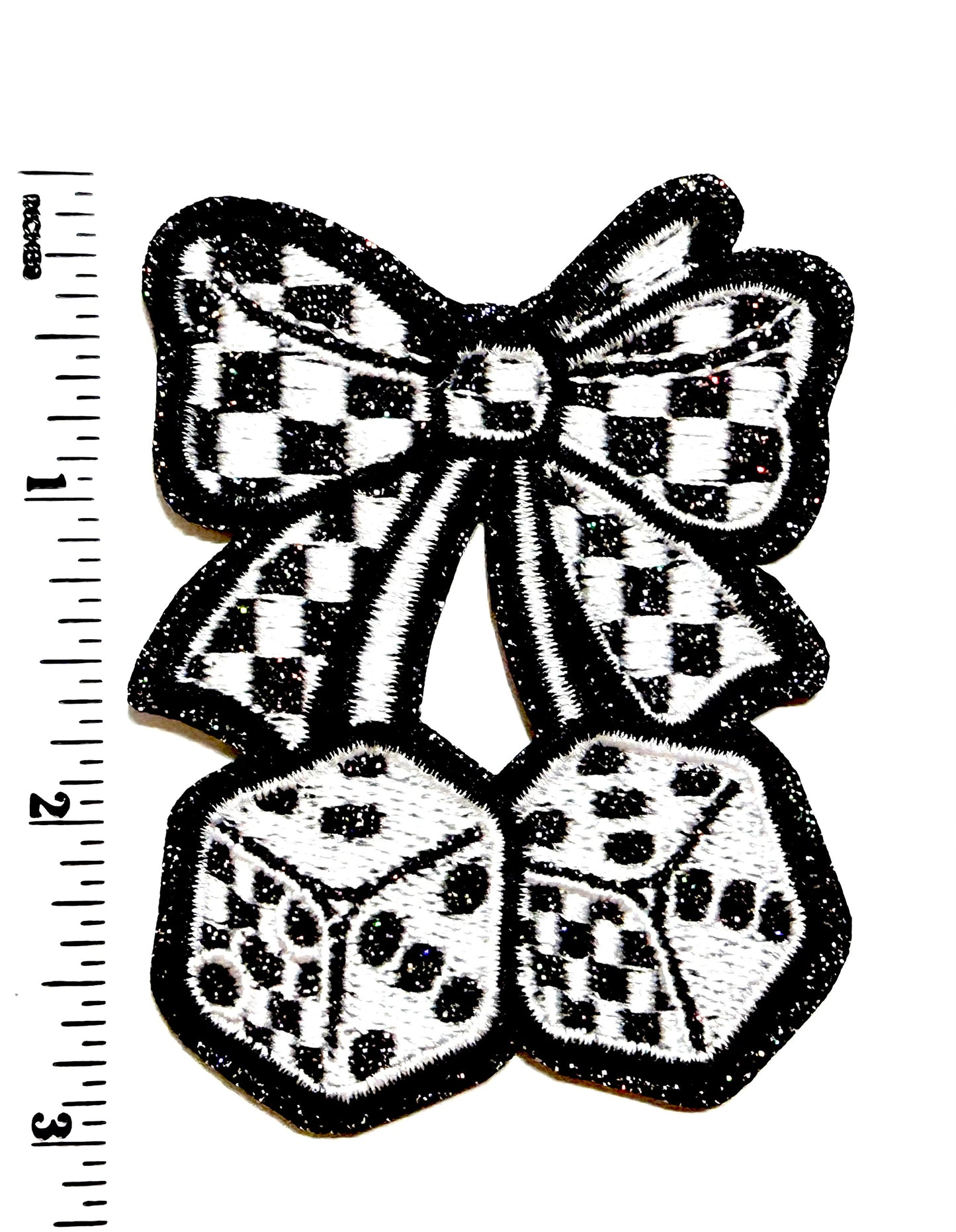 Cherry Dice patch - Embroidered Iron On Patch with Glitter 3”