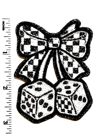 Cherry Dice patch - Embroidered Iron On Patch with Glitter 3”