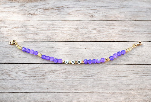 LSU Purple & Gold Trucker Hat Chain – Handmade Beaded Hat Accessory | Snapback Hat Charm | Gameday Hat Jewelry