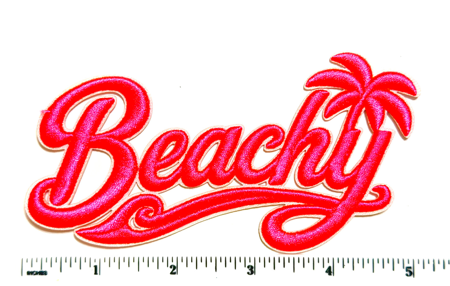 Beachy raised letters - Embroidered Iron On Patch 5”
