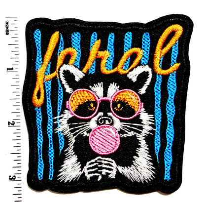 Feral Raccoon Blowing Bubble - Embroidered Iron On Patch 3.25”