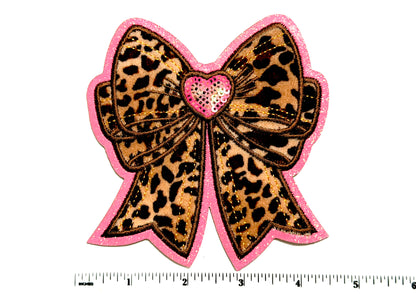 Leopard print bow patch - Embroidered Iron On Patch 4.5”