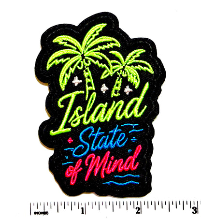 Island State of Mind neon colors - Embroidered Iron-On patch 3.25”