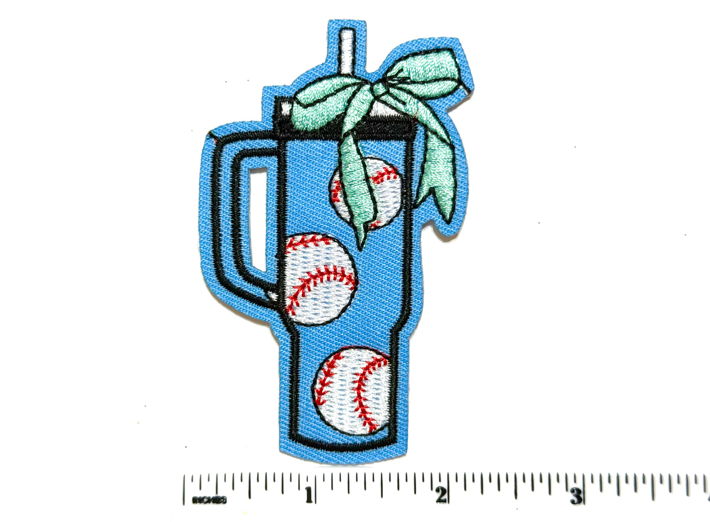 Baseball Tumbler Mug with bow patch - Embroidered Iron On Patch 3.5”