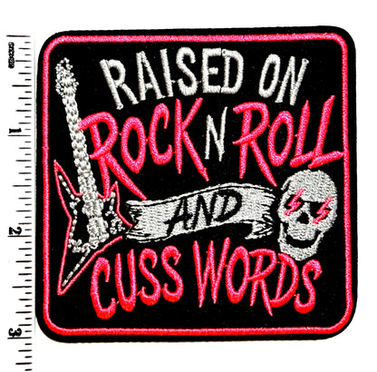 Raised on Rock n Roll & Cuss Words patch - Embroidered Iron on patch 3”