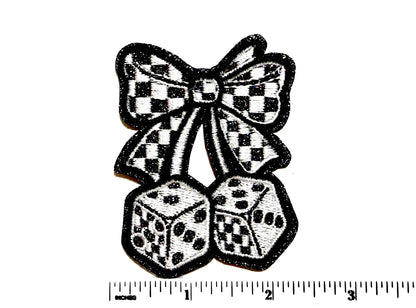 Cherry Dice patch - Embroidered Iron On Patch with Glitter 3”