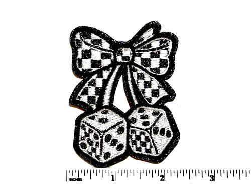 Cherry Dice patch - Embroidered Iron On Patch with Glitter 3”