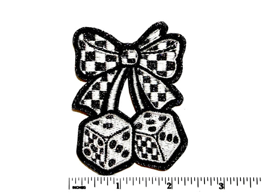 Cherry Dice patch - Embroidered Iron On Patch with Glitter 3”