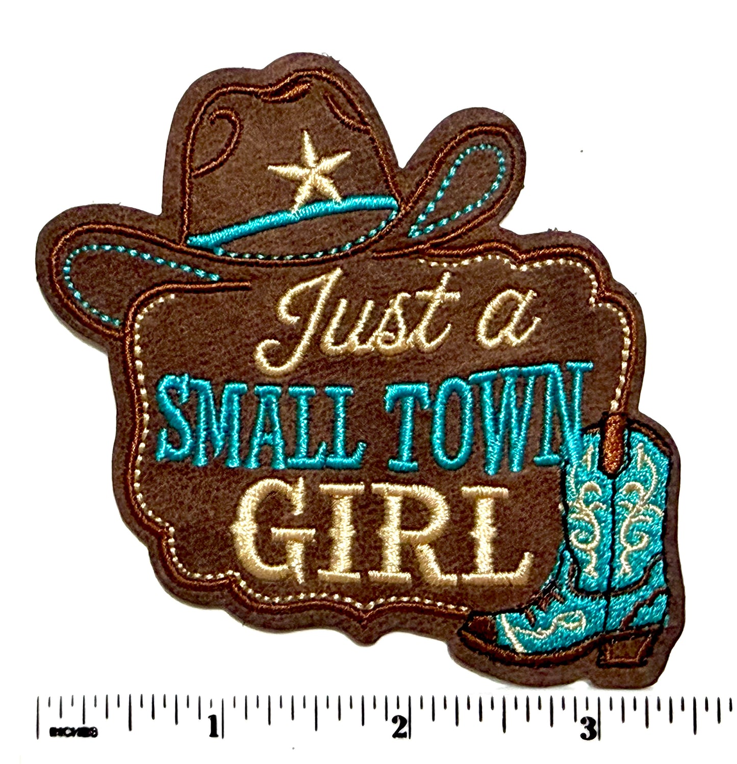 Just a Small Town Girl patch - Embroidered Iron On Leatherette patch 3.5”