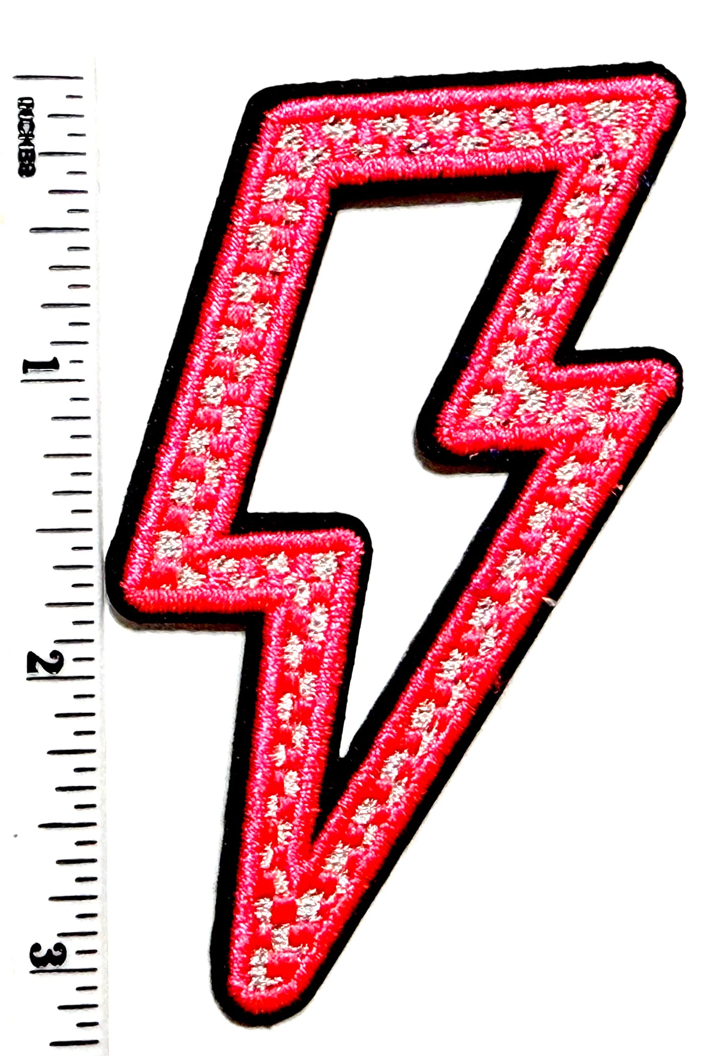 Neon Pink Heart or Lightning Bolt patches - Embroidered Iron On Filler Patches