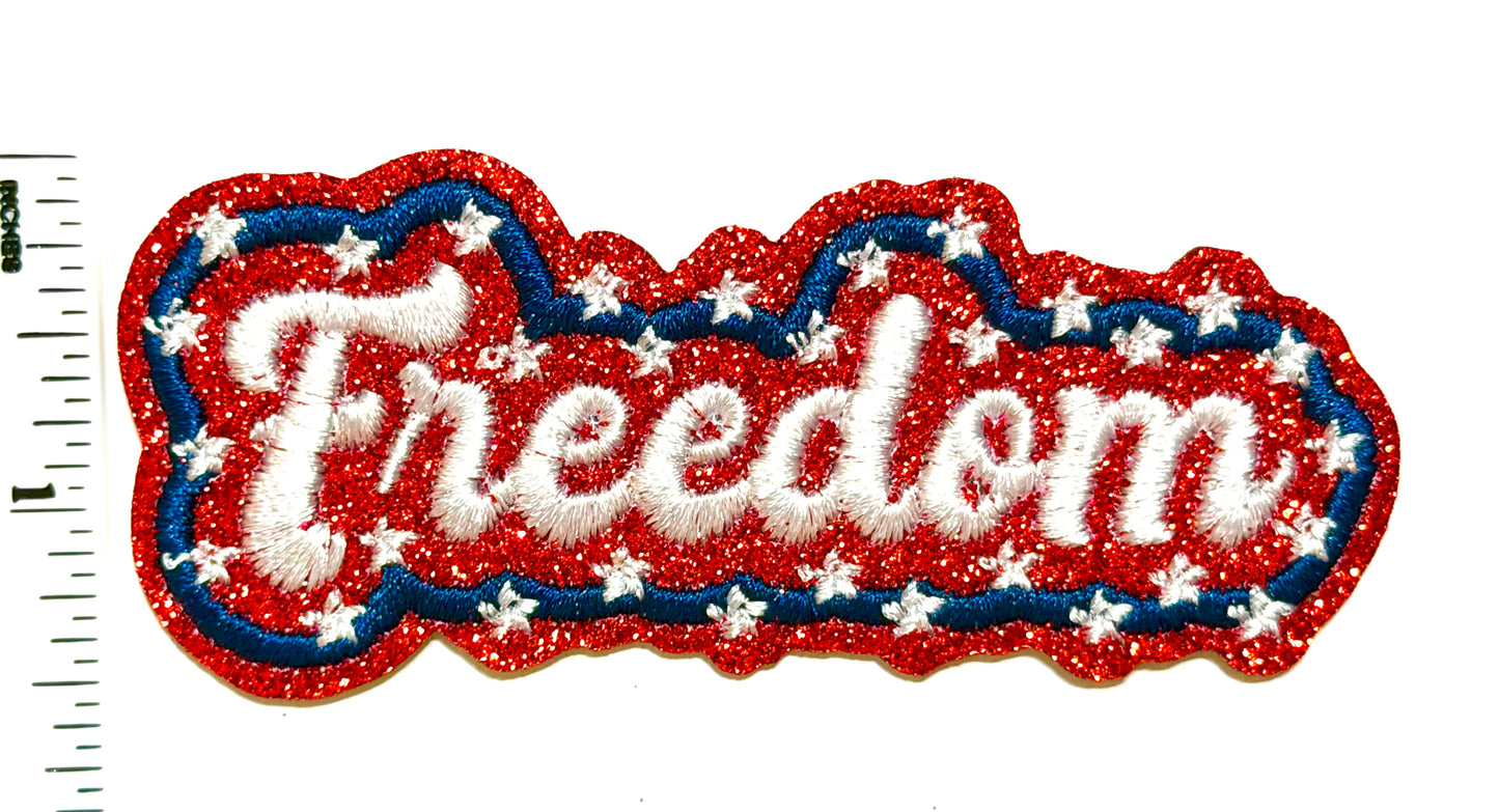 Freedom patch with glitter - Embroidered iron on patch 3.5”