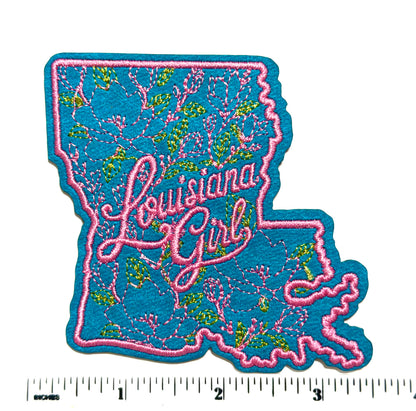 Louisiana Girl patch - Embroidered Iron On Leatherette patch 3.5”
