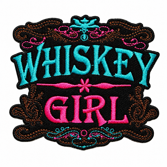 Whiskey Girl - Embroidered Iron on patch 3.25”