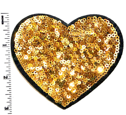 Gold Sequins Heart with Black outline 3.25”