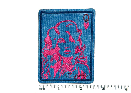 Queen of Hearts Dolly patch - Embroidered Iron On Leatherette patch 3.25”