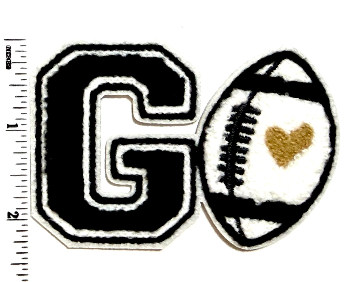 Football “Go” patch - Chenille Iron On Patch 3.5”
