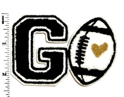 Football “Go” patch - Chenille Iron On Patch 3.5”
