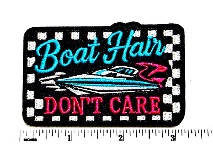 Boat Hair, Don’t Care checkered patch - Embroidered Iron On Patch 3”