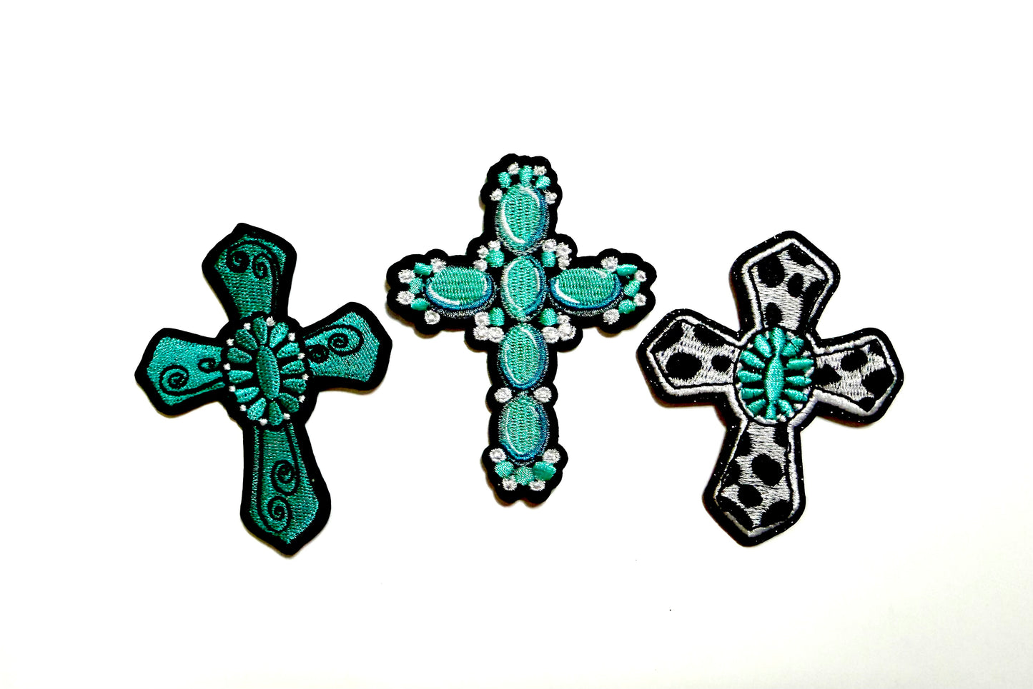 Turquoise Crosses - Embroidered Iron On Patches 3”