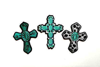 Turquoise Crosses - Embroidered Iron On Patches 3”