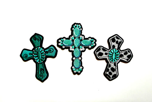 Turquoise Crosses - Embroidered Iron On Patches 3”