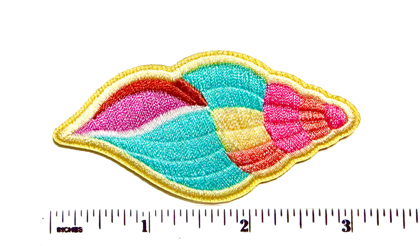 Colorful Seashell patch – Embroidered diy Iron-On Applique 2.75”
