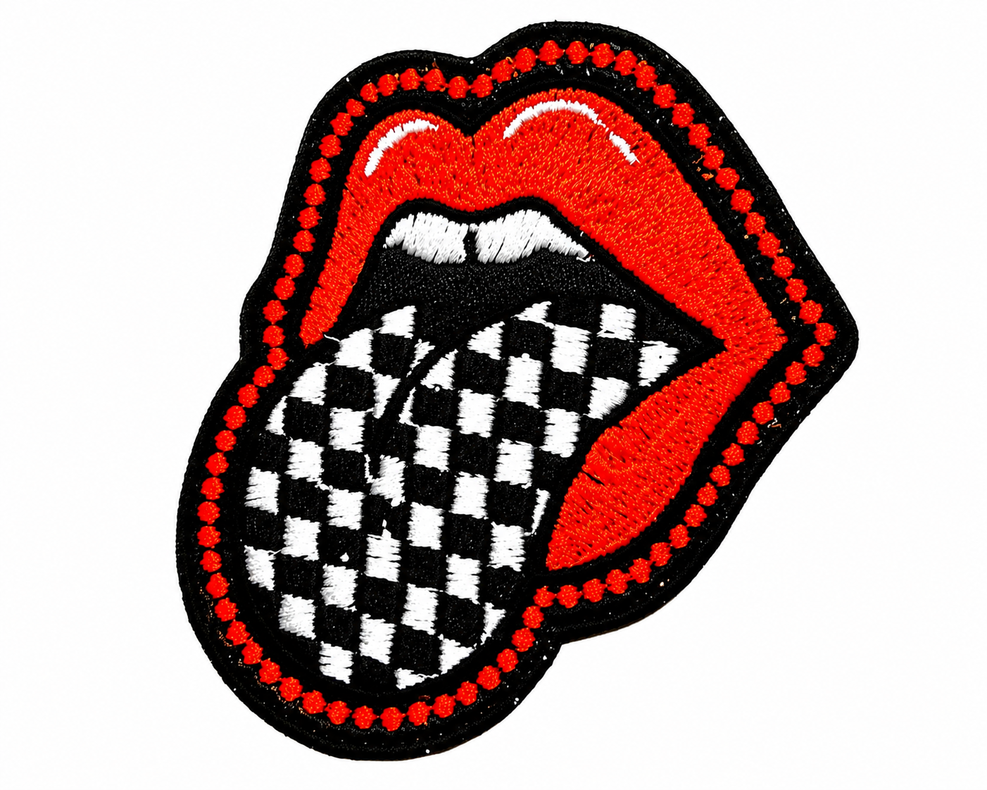 Checkered Tongue patch- Embroidered iron on patch of 3”