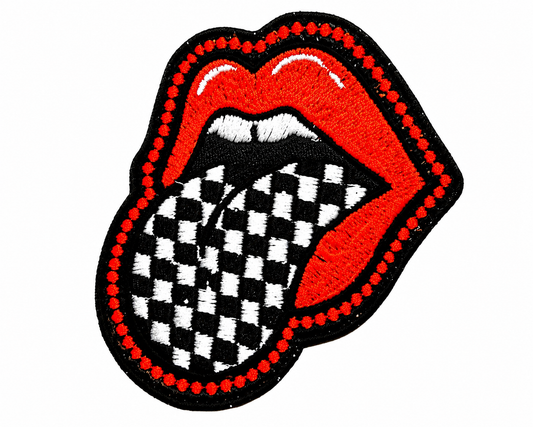 Checkered Tongue patch- Embroidered iron on patch of 3”