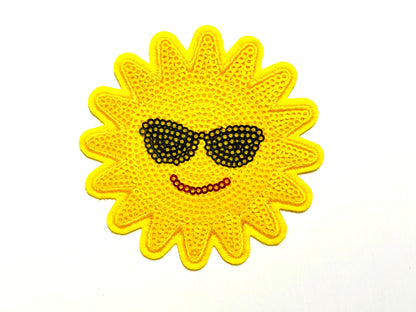 Sun Smiley Face with Sunglasses - Sequins Iron on patch 3.5”