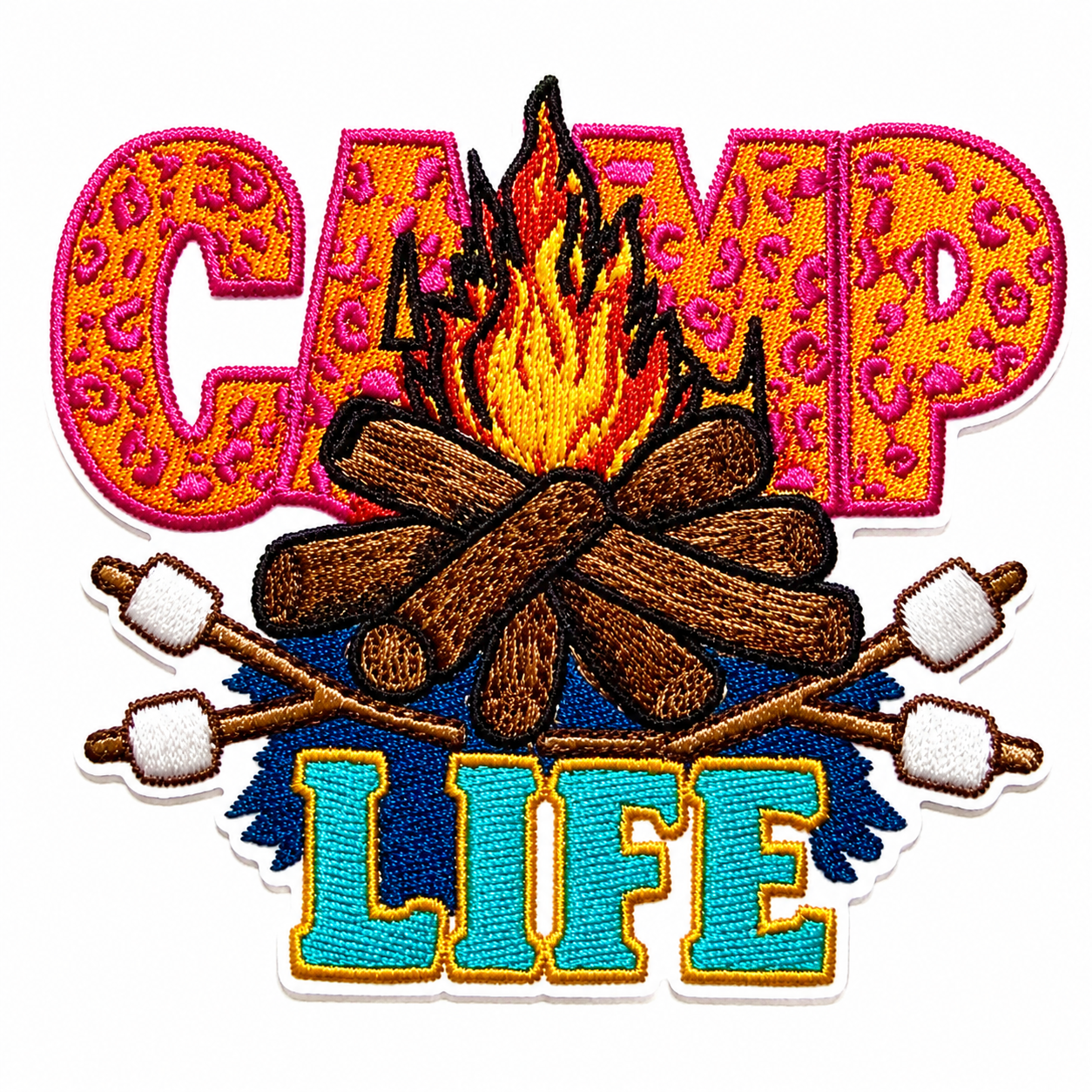 Camp Life campfire patch - Embroidered Iron On Patch 3.5”